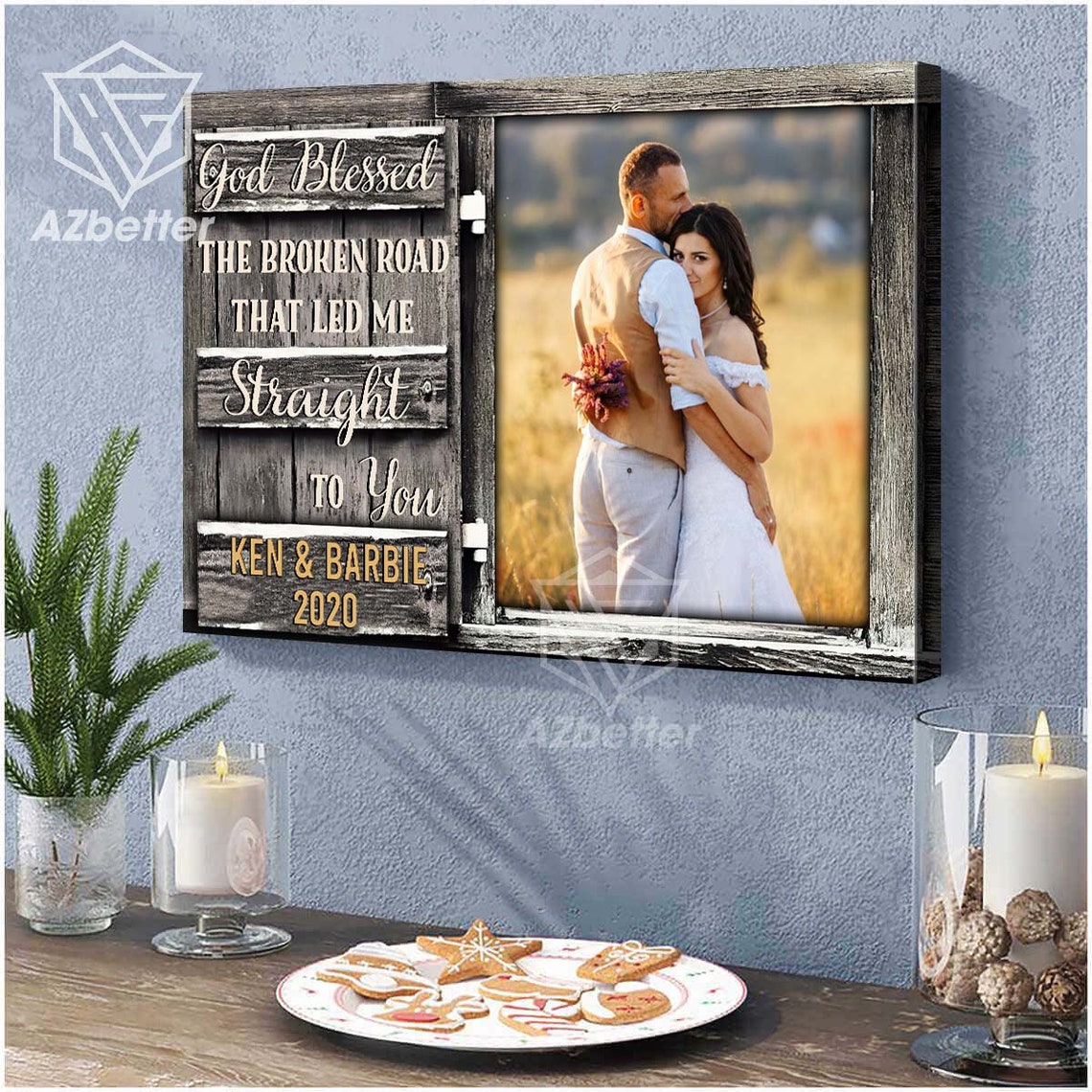 God Blessed The Broken Road Couple Rustic Shutter Window Poster - Image 4