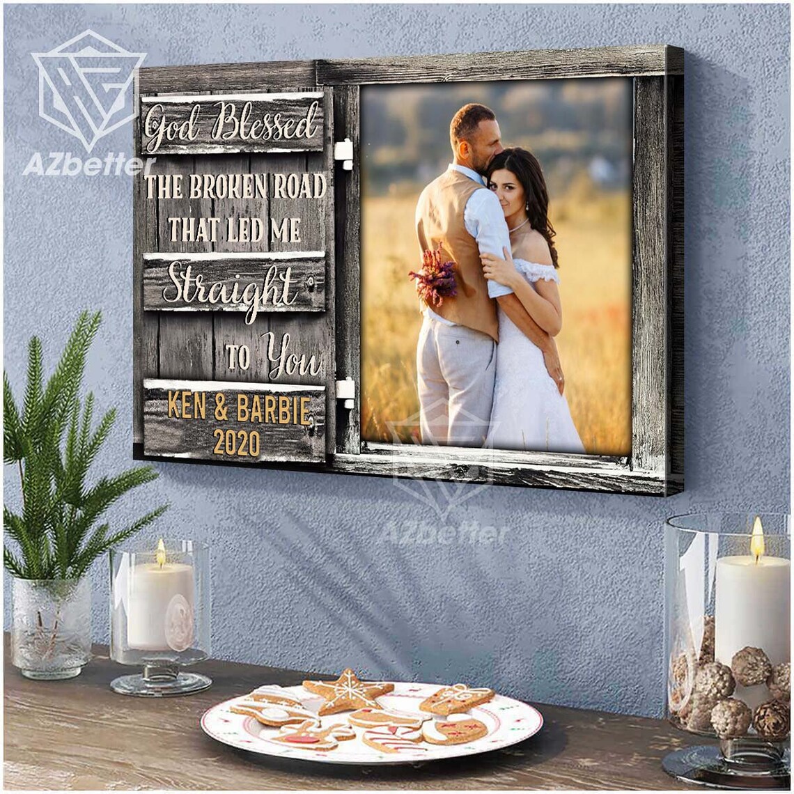 Personalized Wedding Couple Photo God Blessed the Broken Road Poster - Image 4