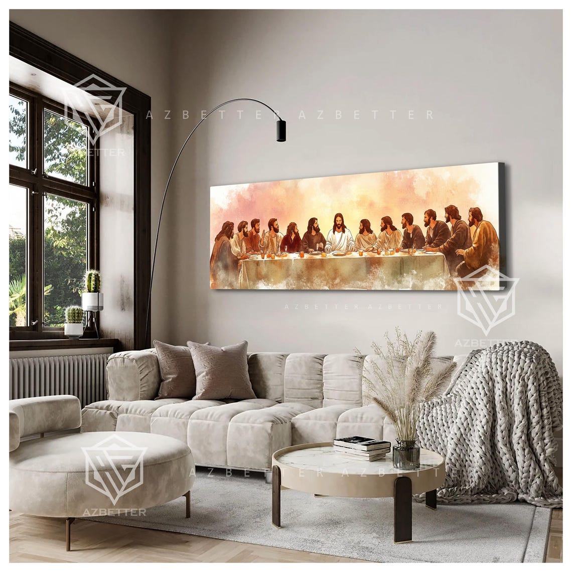 The Last Supper Jesus And Apostles Watercolor Panoramic Poster - Image 4