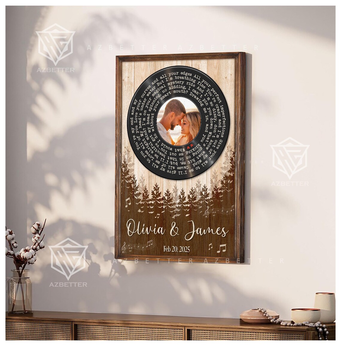Olivia and James Vinyl Record Song Lyrics Anniversary Poster