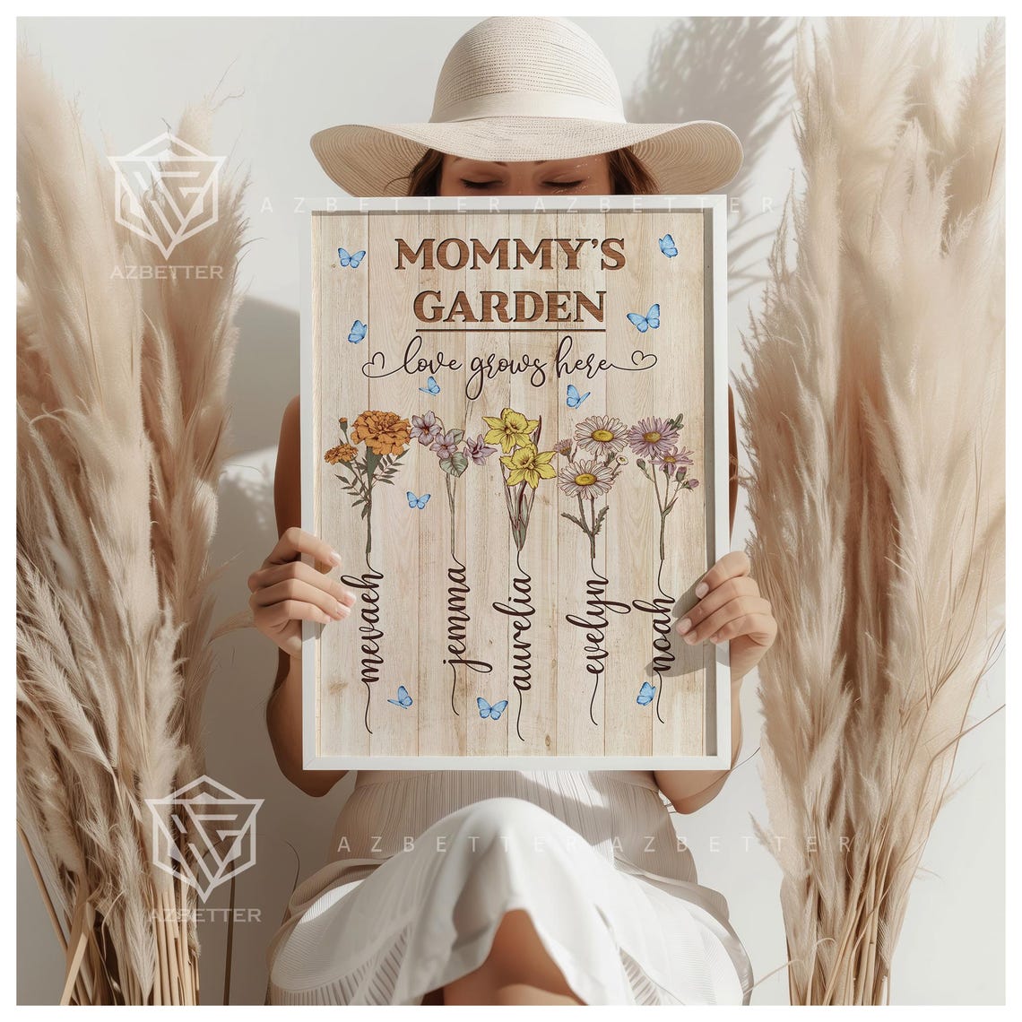 Mommy's Garden Love Grows Here Birth Month Flower Name Wall Poster - Image 3