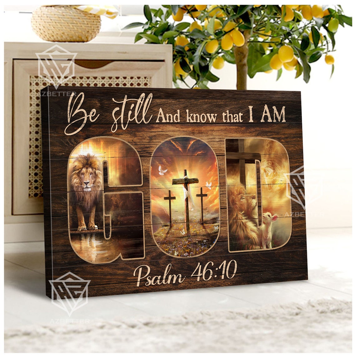 Be Still and Know That I Am God Lion Cross Psalm 46:10 Poster - Image 2