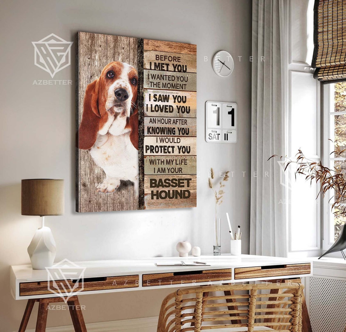 Basset Hound Puppy Before I Met You Love Pledge Rustic Plank Poster - Image 4