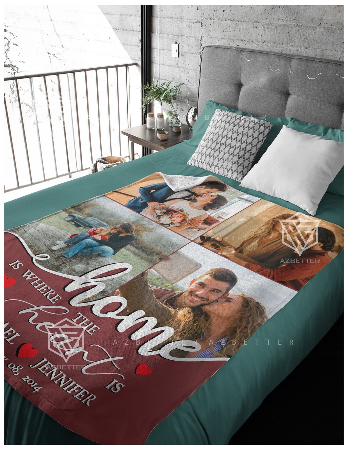 Home Is Where the Heart Is Couples Photo Collage Blanket Poster - Image 5