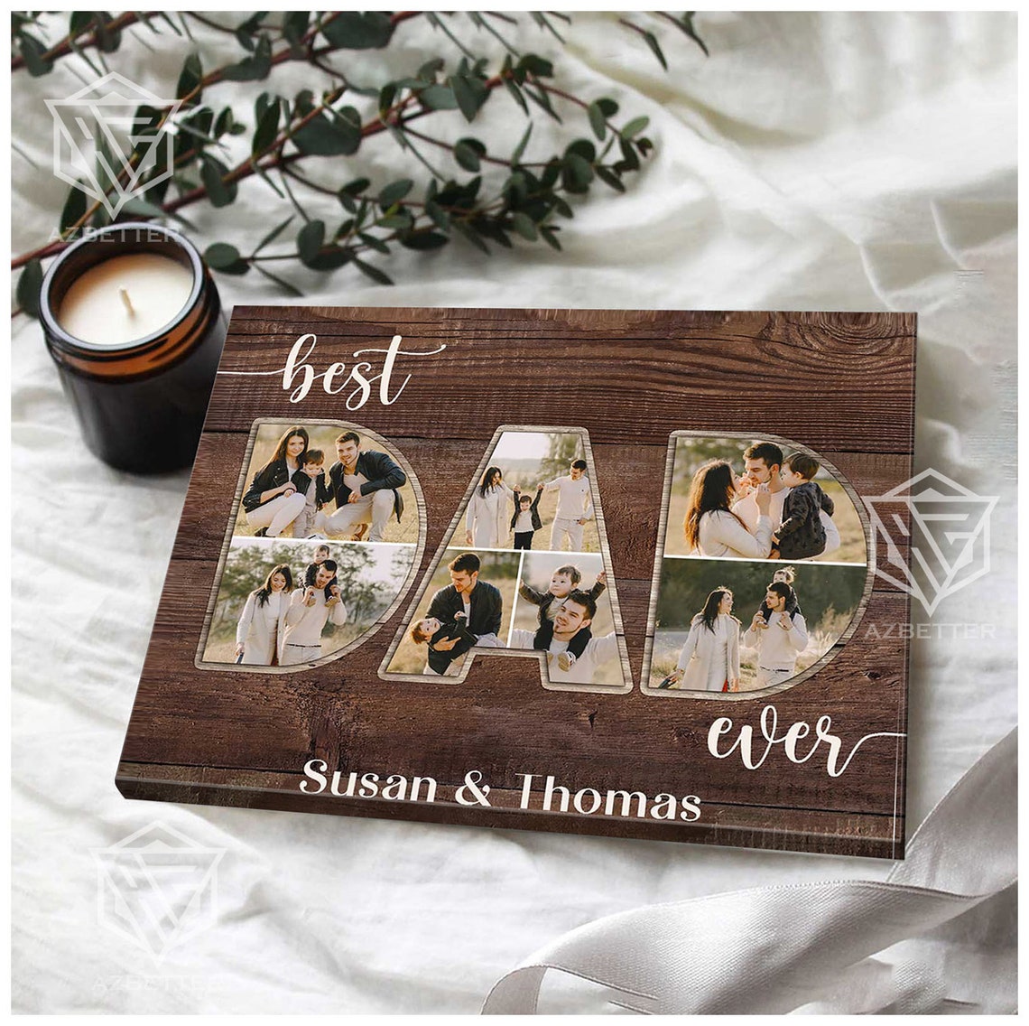 Personalized Best Dad Ever Rustic DAD Family Photo Collage Poster - Image 5