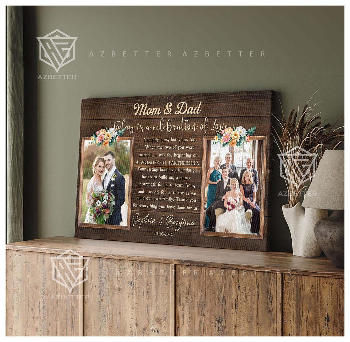 Personalized Parents Wedding Thank You Custom Photo Message Wall Art Anniversary Gift For Mom Dad Wedding Gift From Bride - Image 3