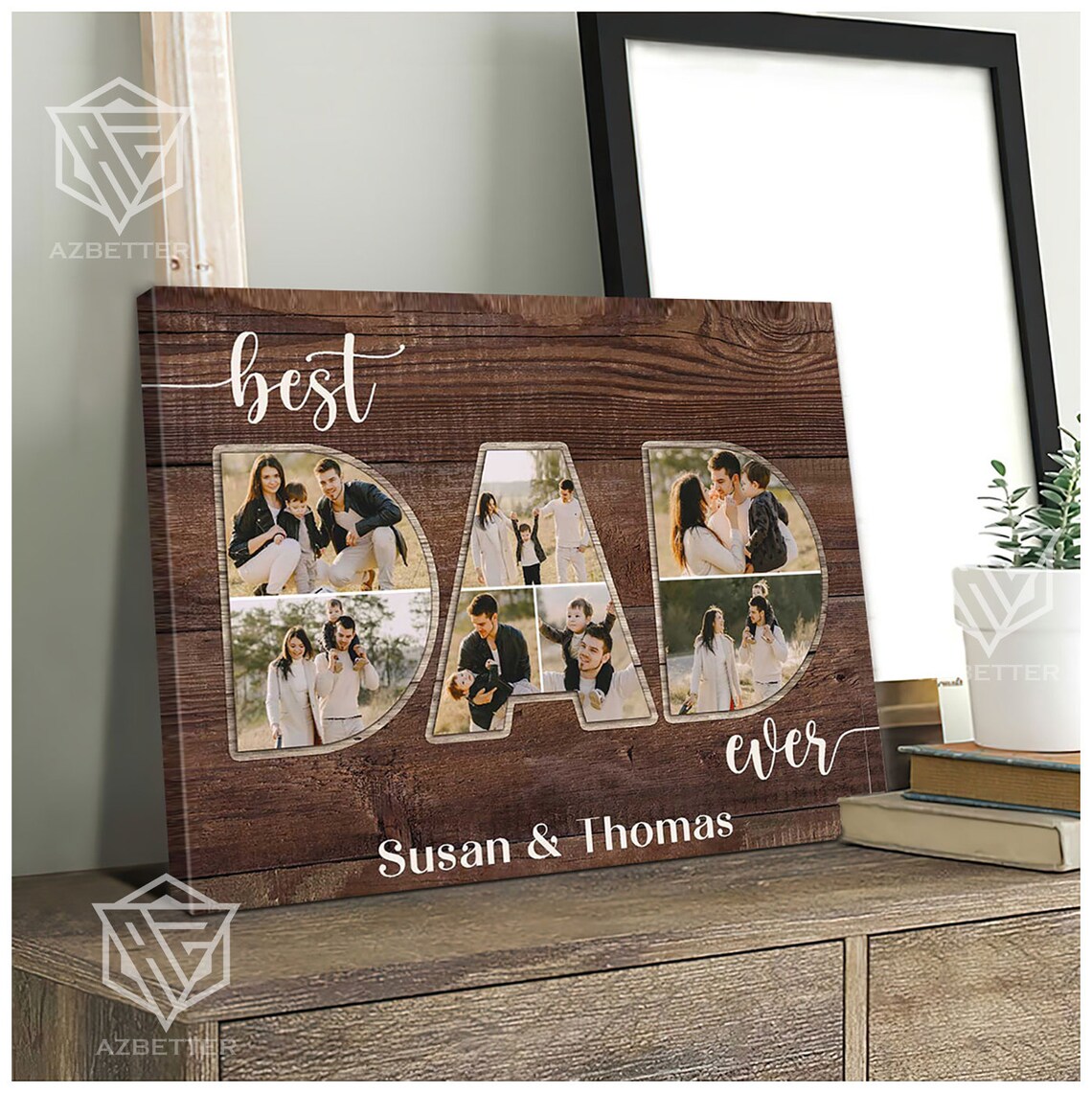 Personalized Best Dad Ever Rustic DAD Family Photo Collage Poster - Image 4