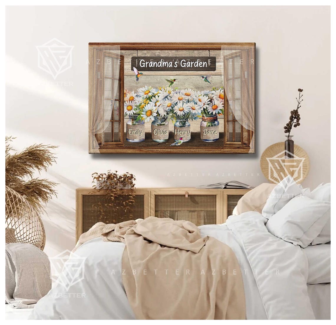 Grandma's Garden Rustic Window Daisy Jar Personalized Flower Poster - Image 4