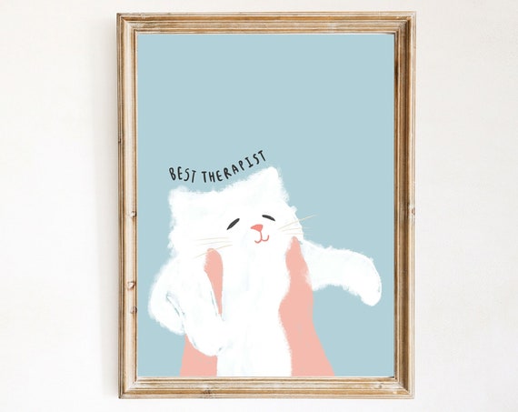 Therapy Cat Art Print, Psychology Office Decor