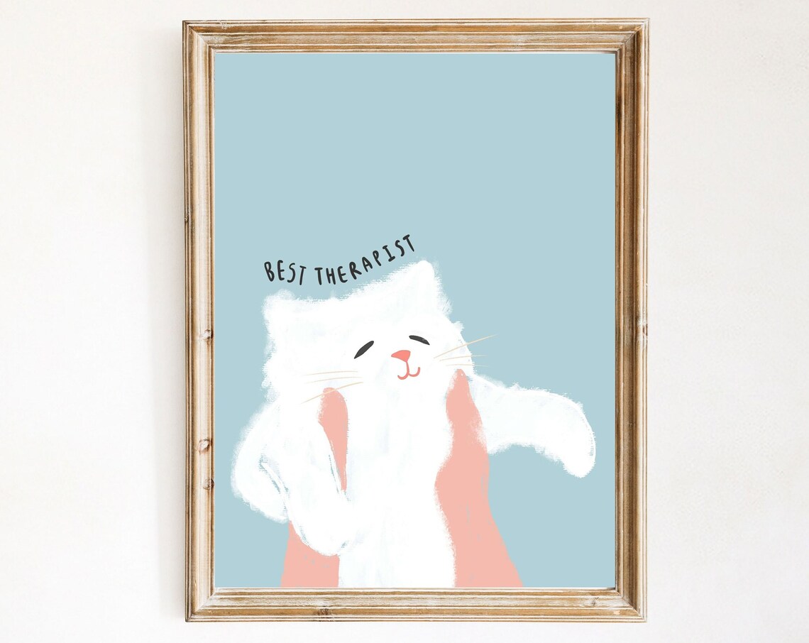 Therapy Cat Art Print, Psychology Office Decor