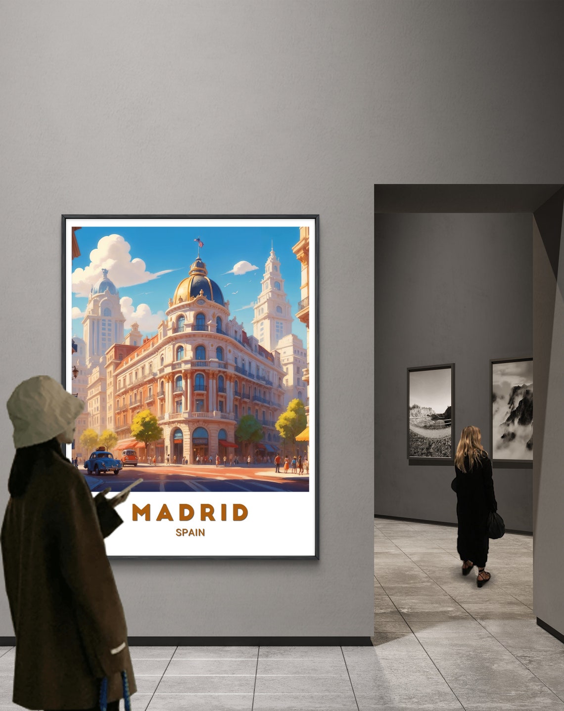 Madrid Spain Grand Historic Dome Architecture Vintage Car Poster - Image 2