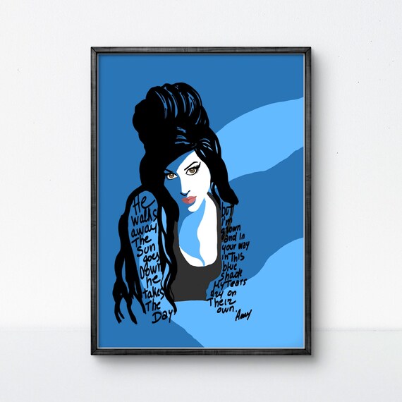 Amy Winehouse Pop Art Portrait Blue Background Music Icon Poster