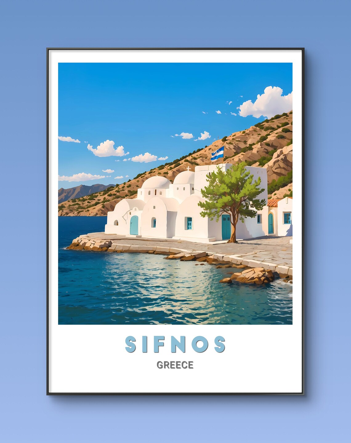 Sifnos Greece Whitewashed Church Seaside Rocky Coast Travel Poster - Image 3