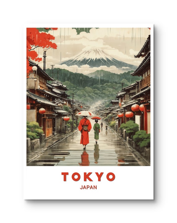 Tokyo Poster Stunning Print Of Traditional Street Scene With Mount Fuji Backdrop And Cherry Blossoms For Home Decor