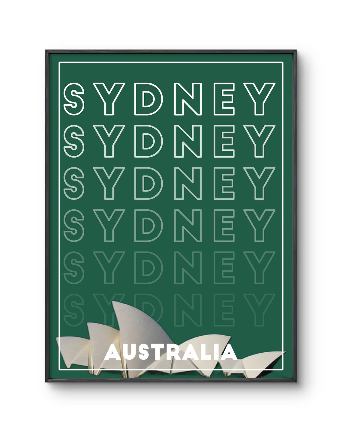 Sydney Australia Opera House Sails Graphic Typography Travel Poster