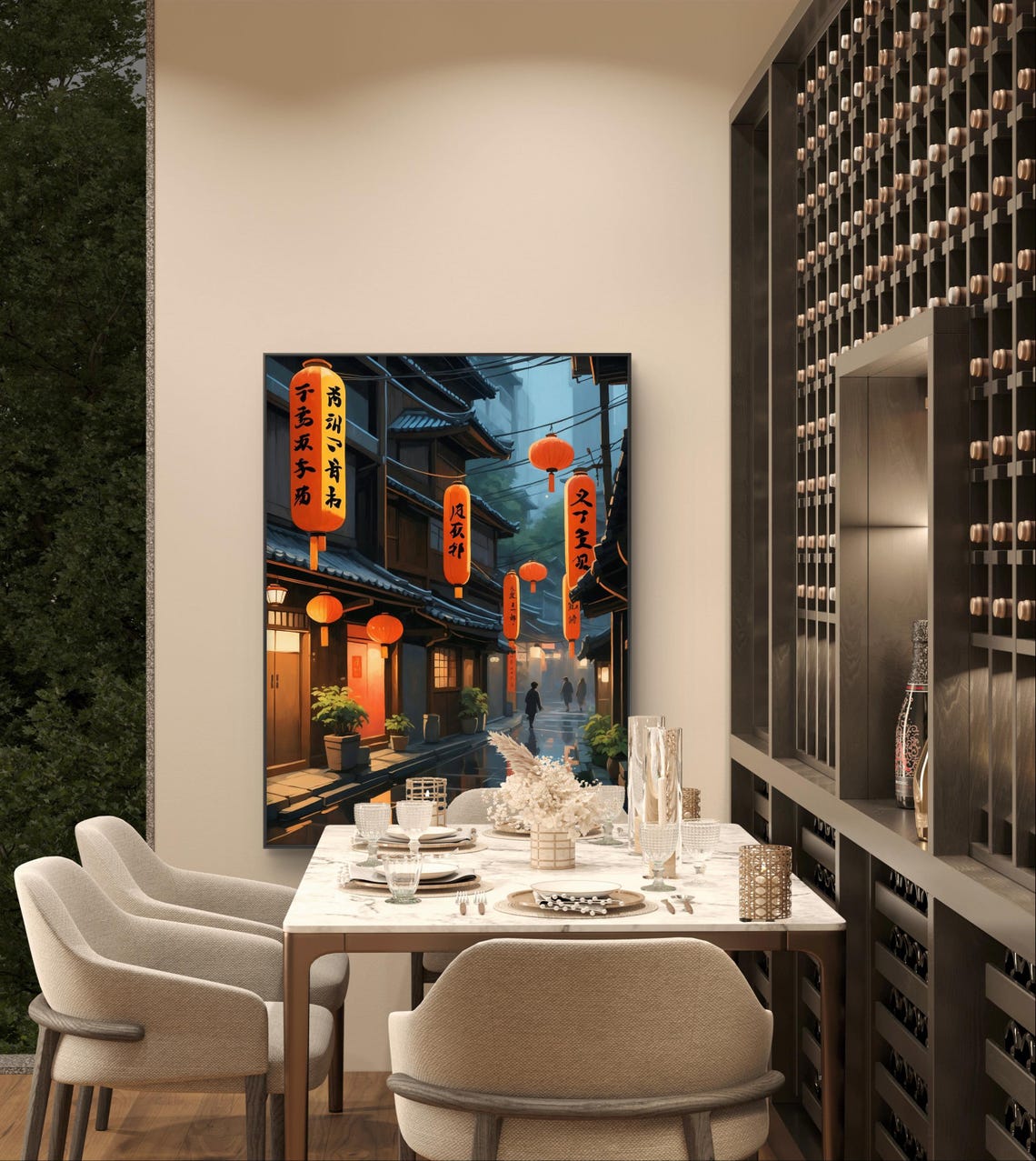 Tokyo Japan Lantern Lit Streets Rainy Dusk Anime Style Poster - Image 3