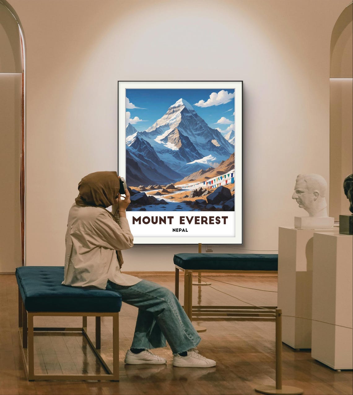 Mount Everest Nepal Snow Peak With Prayer Flags Himalayan View Poster