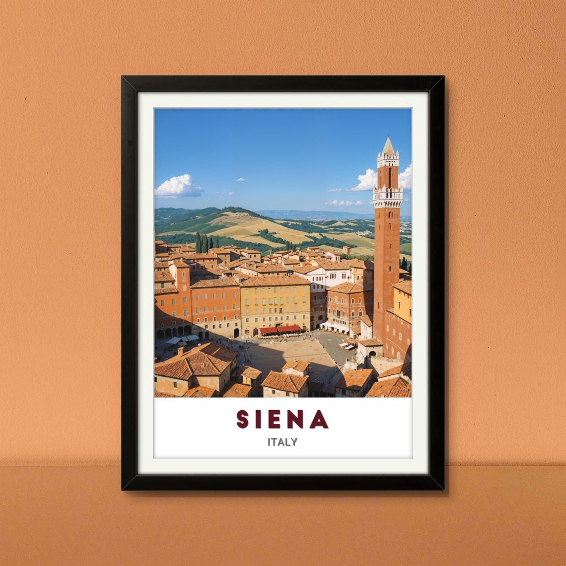 Siena Italy Travel Poster Piazza del Campo Torre del Mangia View - Image 2
