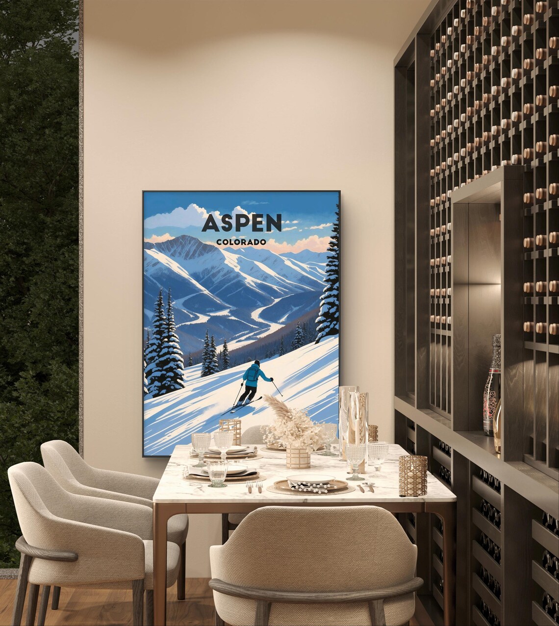 Aspen Colorado Ski Resort Adventure Retro Style Travel Poster - Image 3