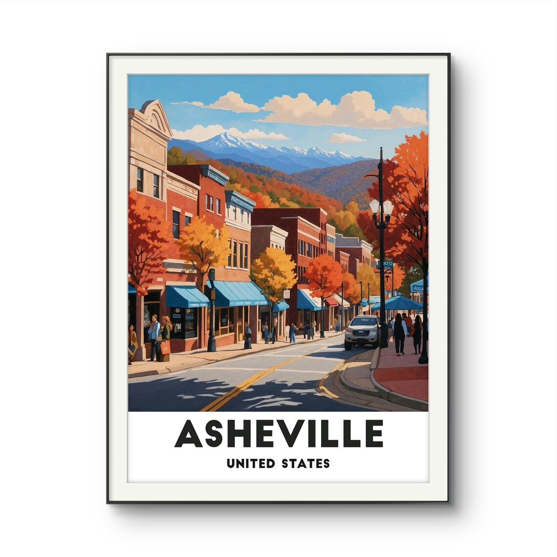 Asheville United States Autumn Mountain Town Street Travel Poster - Image 3