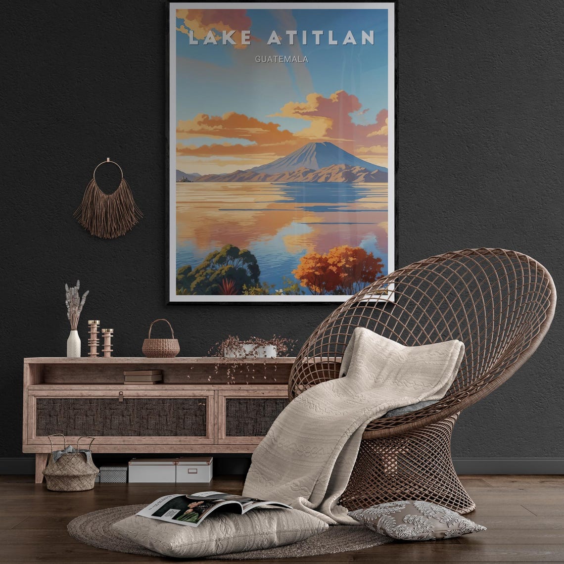 Lake Atitlan Volcano Sunset Reflection Guatemala Travel Poster - Image 4