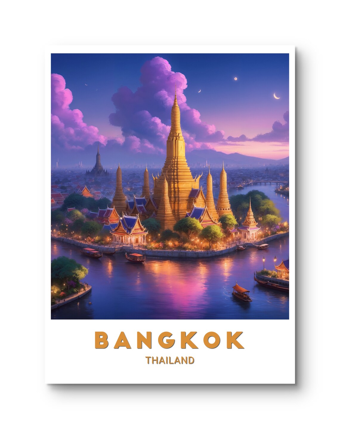 Bangkok Thailand Night View Of Wat Arun Temple Travel Poster