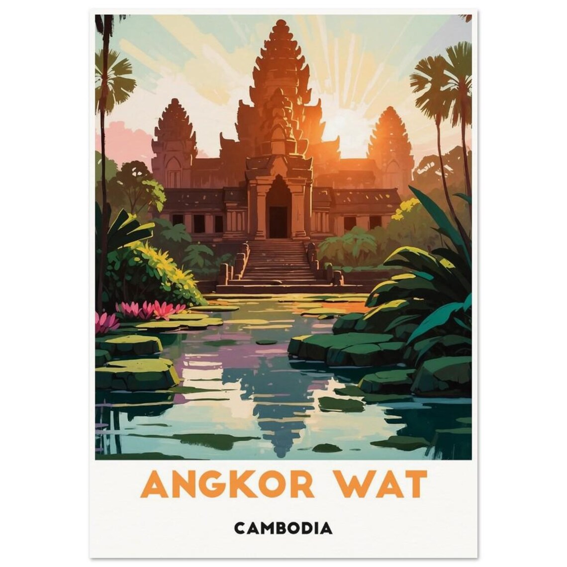 Angkor Wat Cambodia Sunrise Temple Iconic Vintage Travel Poster - Image 3