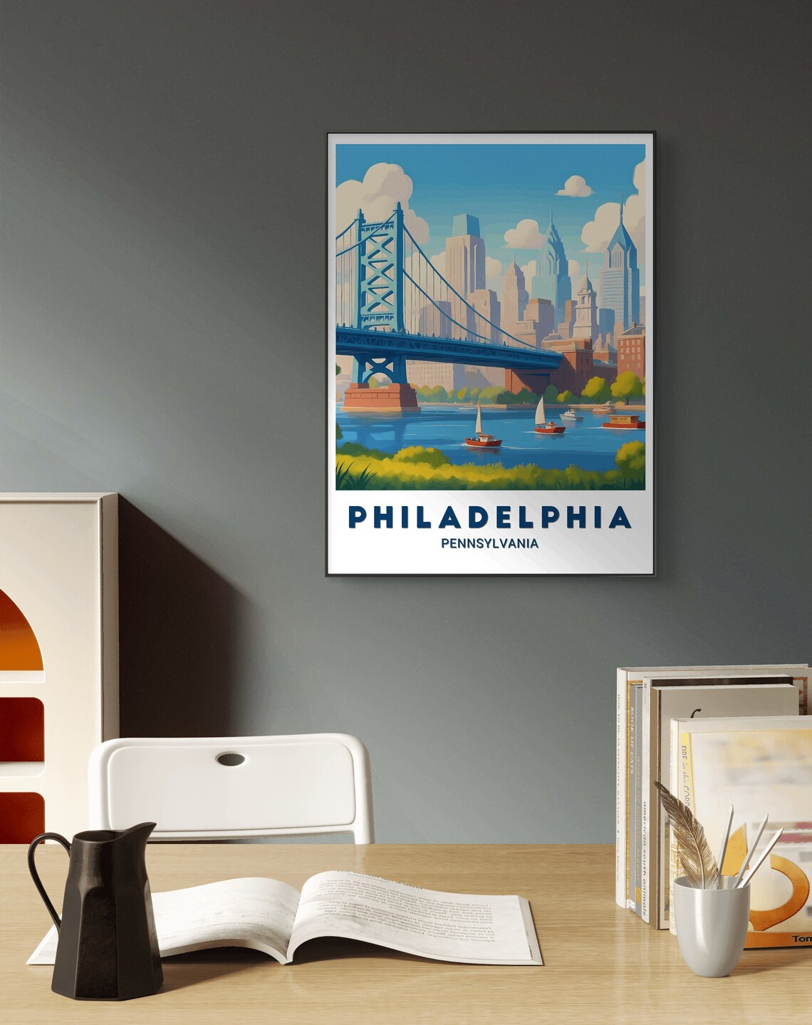 Philadelphia Pennsylvania Benjamin Franklin Bridge River Poster - Image 2
