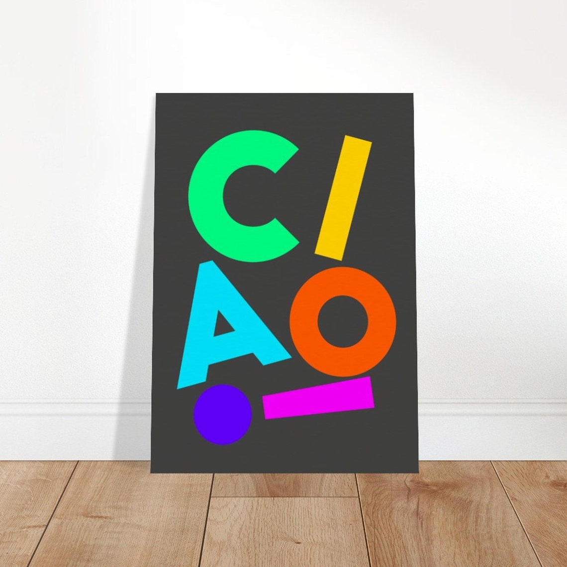 Ciao Neon Color Block Letters On Dark Modern Statement Poster