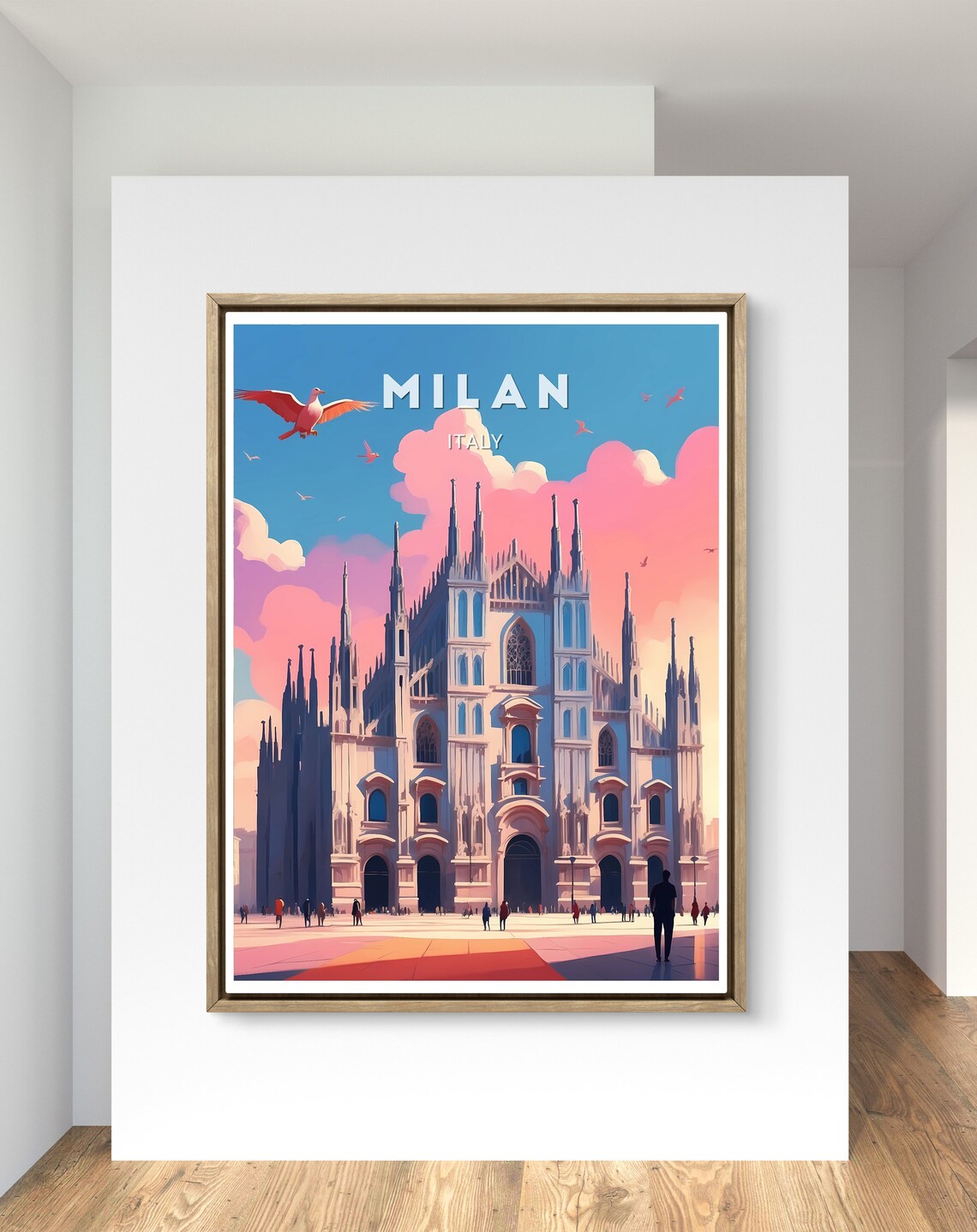 Milan Italy Duomo Cathedral Spires Pink Sunset Clouds Art Poster - Image 2