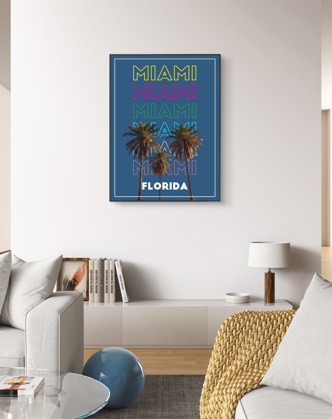Miami Florida Neon Typography Palm Trees Retro Beach Travel Poster - Image 2
