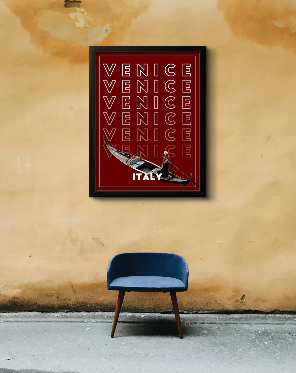 Venice Italy Classic Gondola Repeated Bold Typography Travel Poster - Image 2