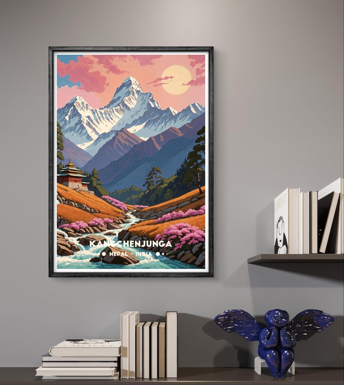 Kangchenjunga Sunset Monastery Stream Blossoms Nepal India Poster - Image 4