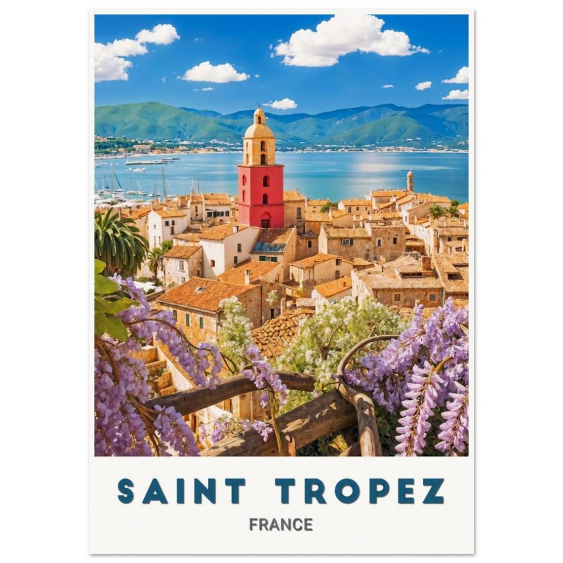 Saint Tropez France Wisteria Old Town Bay Vintage Travel Poster