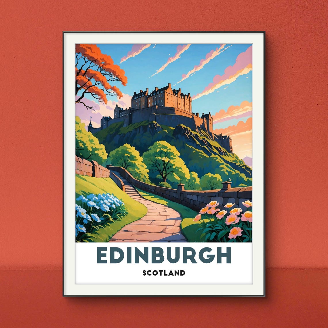 Edinburgh Scotland Castle on the Hill at Sunset With Gardens Poster - Image 3