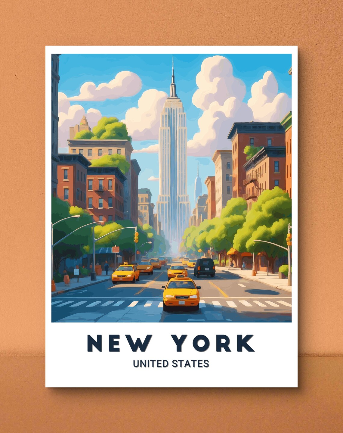 New York Empire State Building Yellow Taxis Street Scene Poster - Image 3