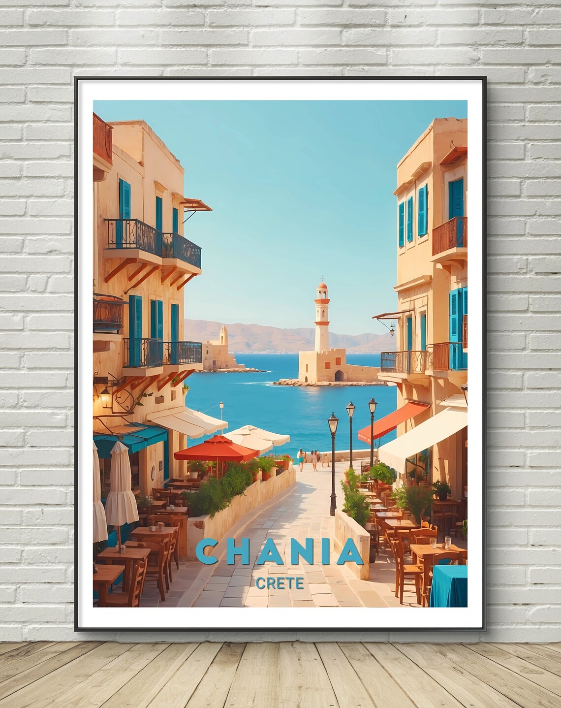 Chania Crete Harbor Lighthouse Street Scene Travel Old Town Poster - Image 3