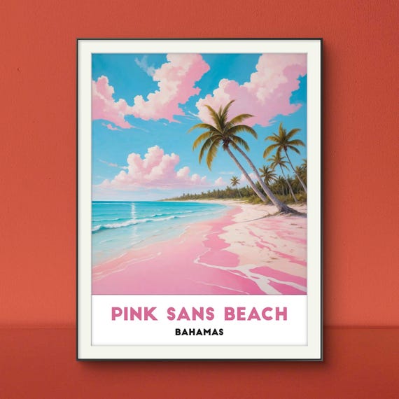Pink Sands Beach Poster Pink Sands Paradise Dreamy Bahamas Beach Escape With Cotton Candy Skies
