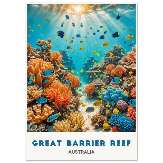 Great Barrier Reef Australia Poster Vibrant Coral Reef Scene With Exotic Marine Life For Stunning Coastal Dcor