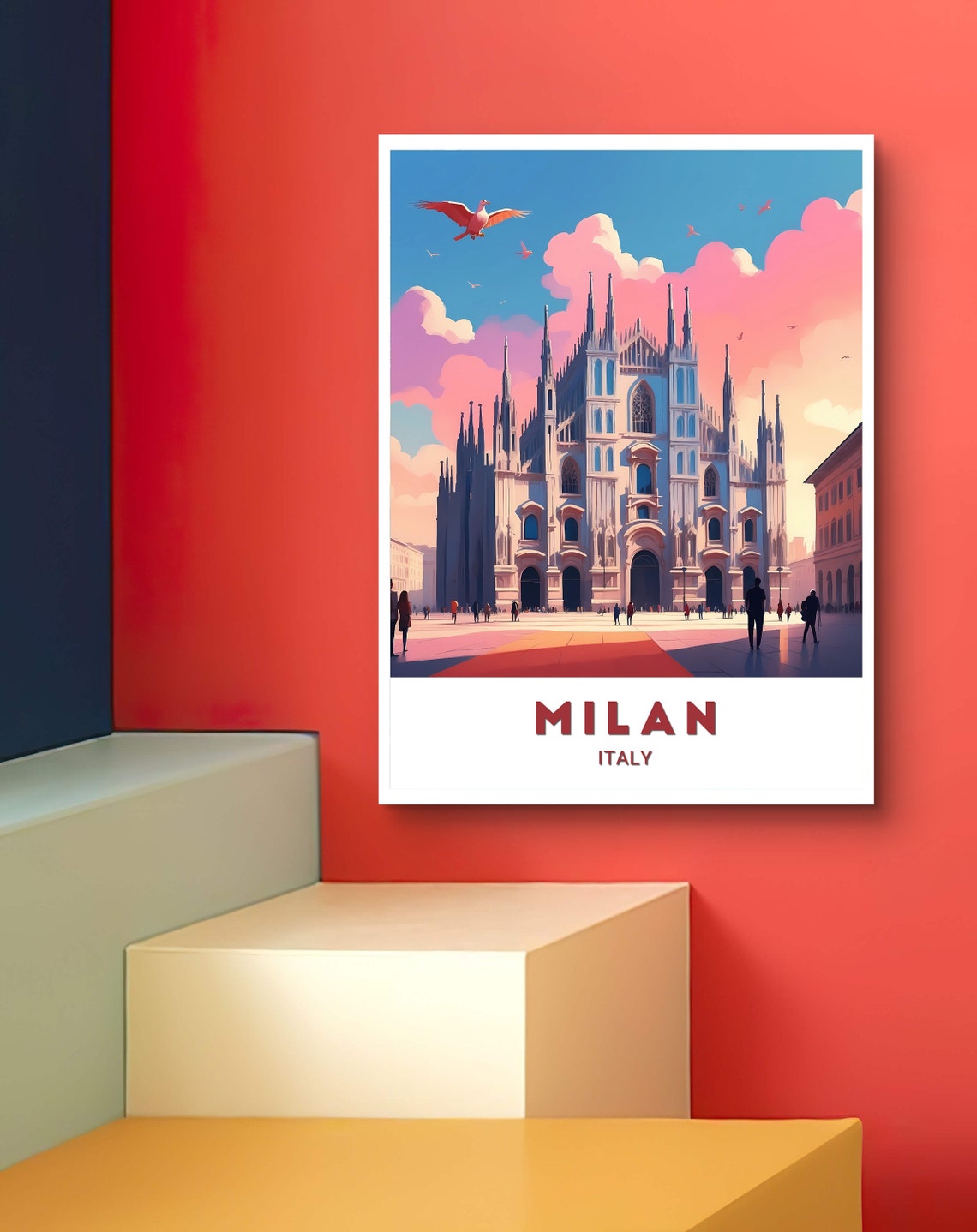 Milan Italy Duomo Cathedral Piazza Colorful Sky Photo Travel Poster