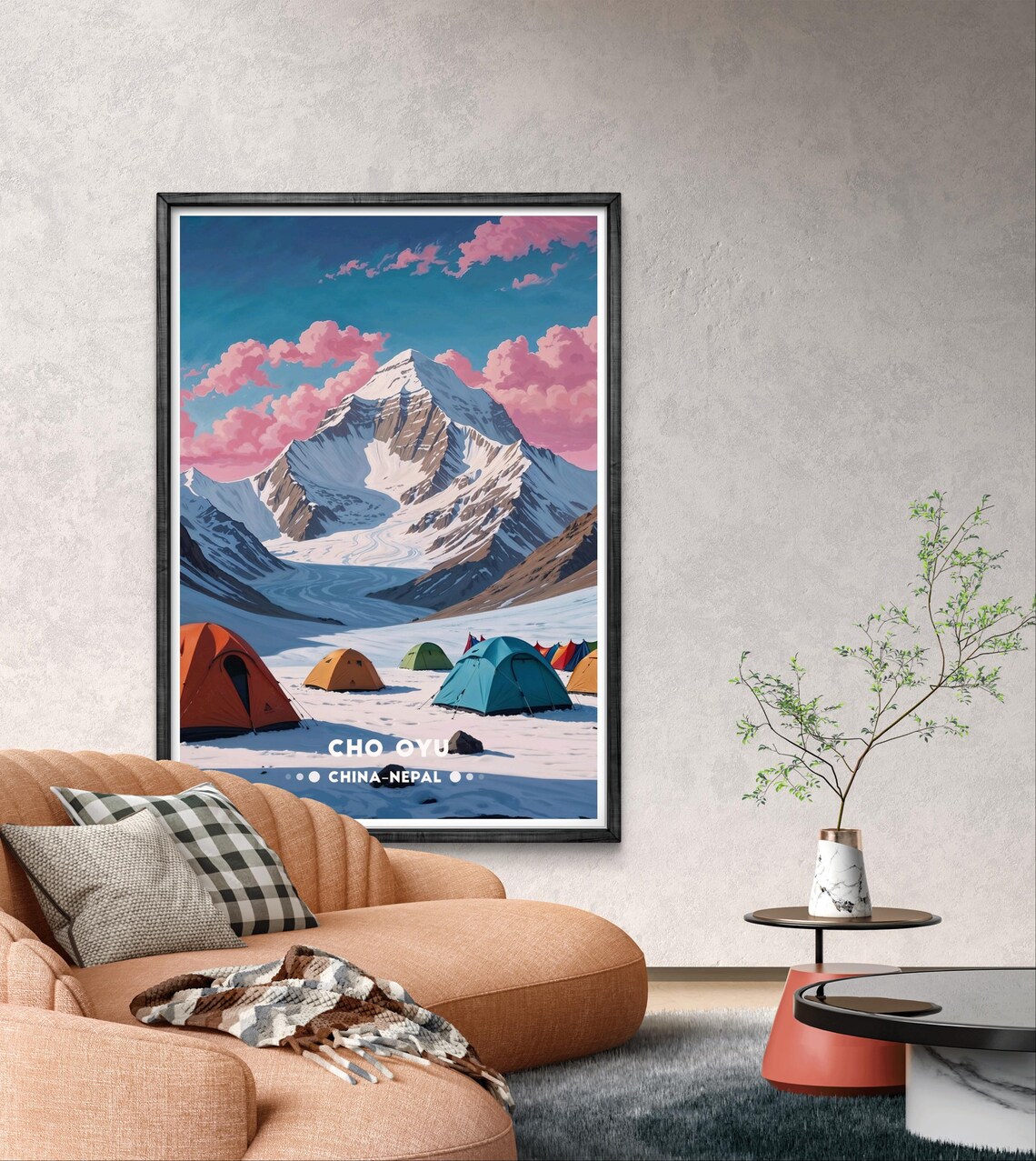 Cho Oyu Himalayan Peak Colorful Base Camp Tents At Sunrise Poster - Image 2