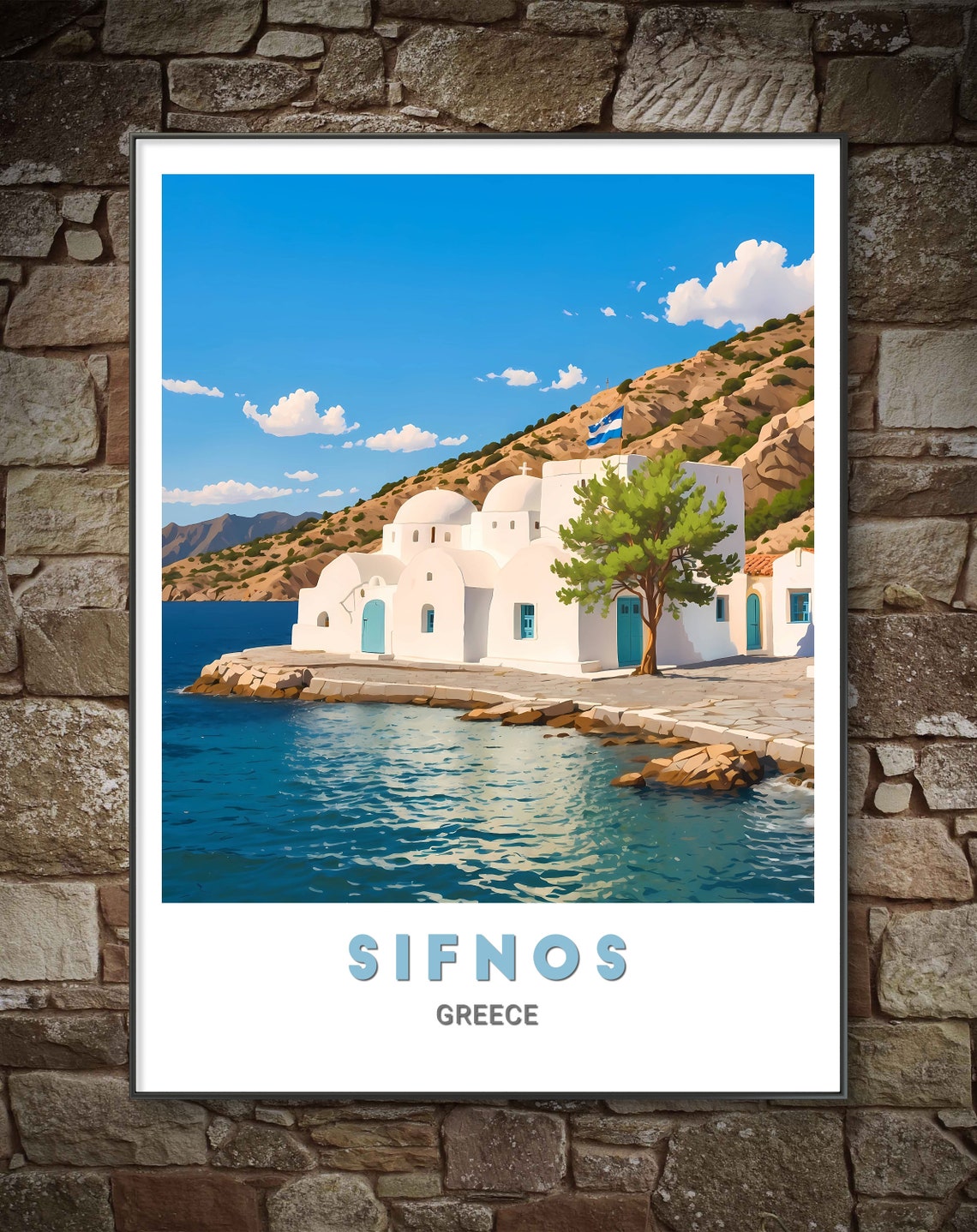 Sifnos Greece Whitewashed Church Seaside Rocky Coast Travel Poster - Image 4