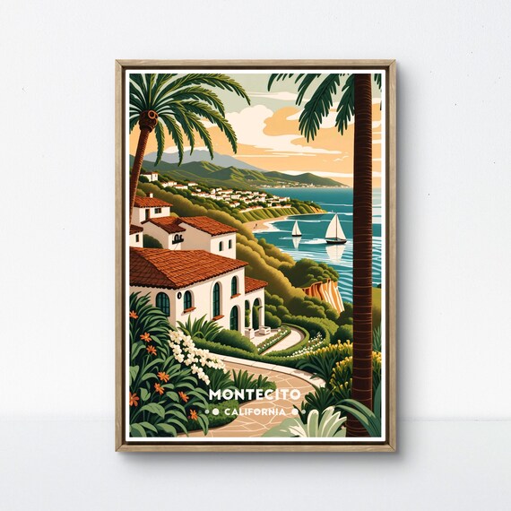 Montecito Poster California Coast Art Montecito View Print Retro Ocean Scene Luxury Coastal Decor Montecito Wall Art