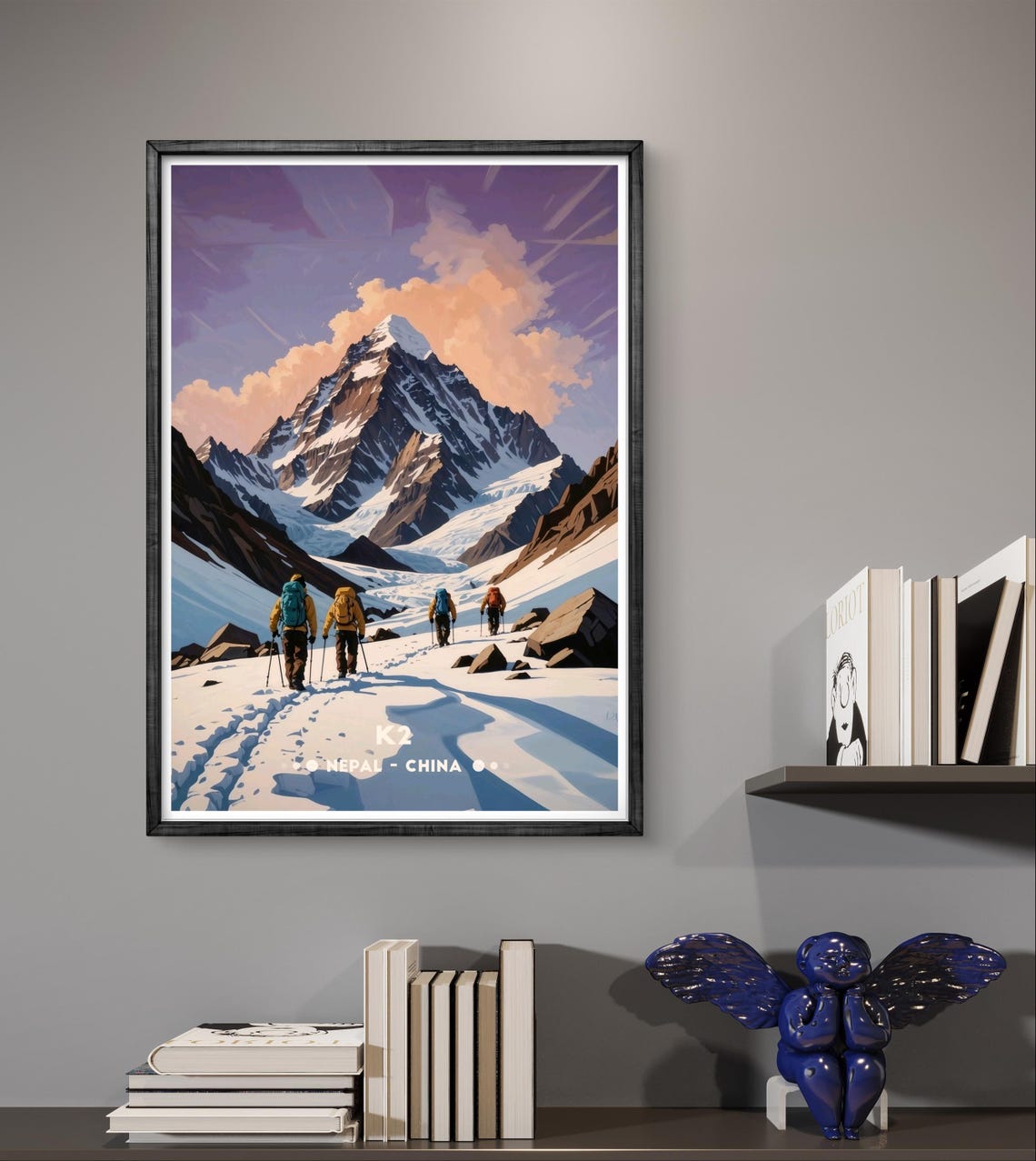 K2 Peak Climbers Ascending Snowy Summit Trail At Dawn Poster - Image 2