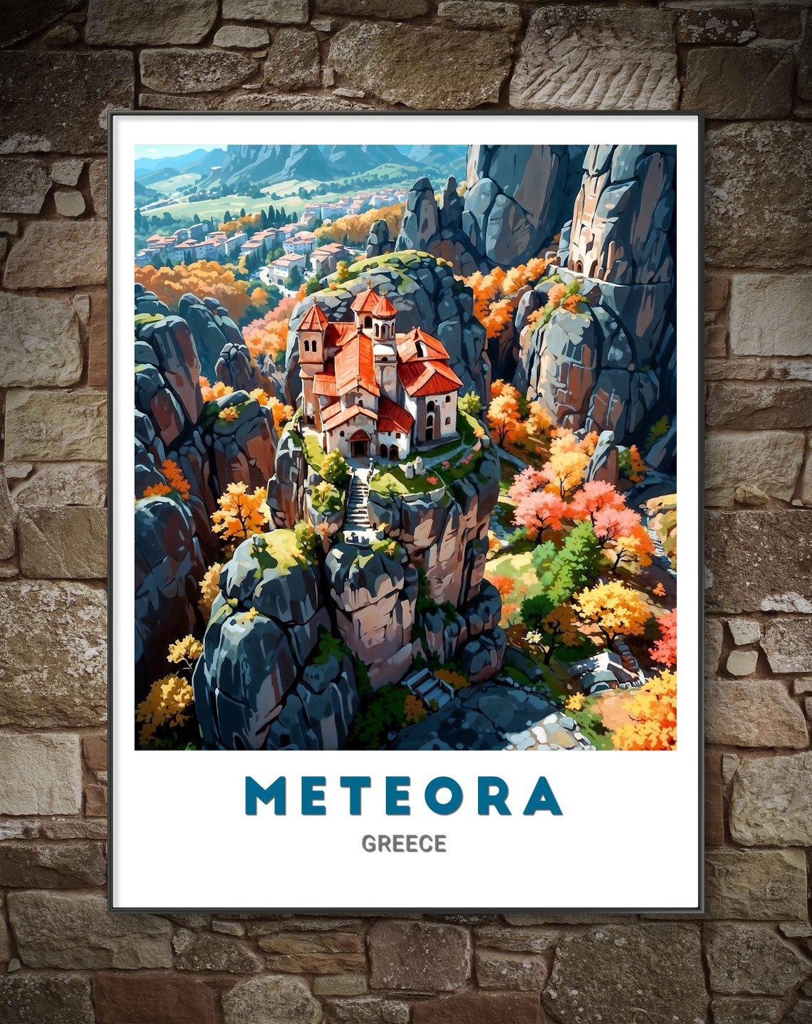 Meteora Rock Monastery Autumn Canyon Fall Colors Greece Poster - Image 2