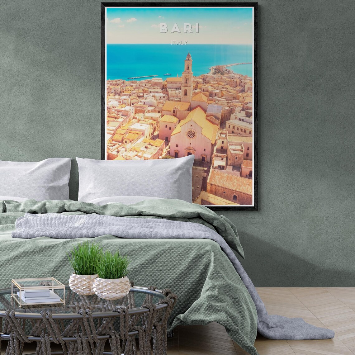 Bari Italy Aerial Old Town Cathedral Terracotta Roofs Photo Travel Poster - Image 2