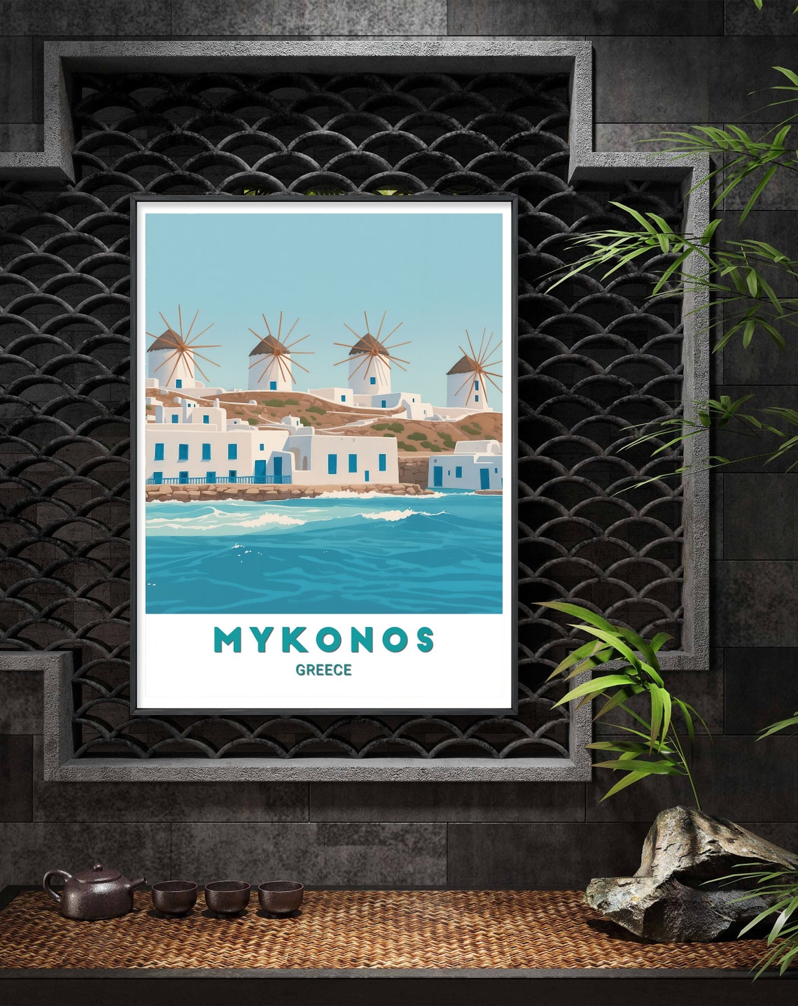 Mykonos Greece Iconic Windmills Whitewashed Village Sea Poster - Image 2