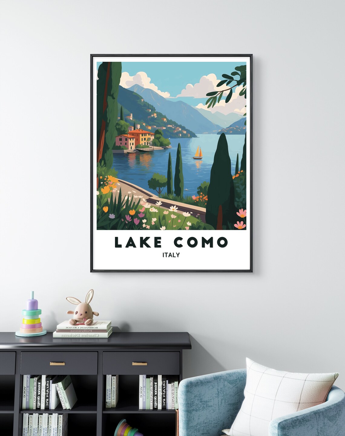 Lake Como Italy Cypress Lakeside Mountain Villa Travel Poster - Image 3
