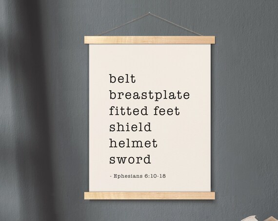 Belt Breastplate Fitted Feet Shield Helmet Sword Galatians 61018 Hanging Canvas Bible Verse Wall Art Scripture Poster Minimal