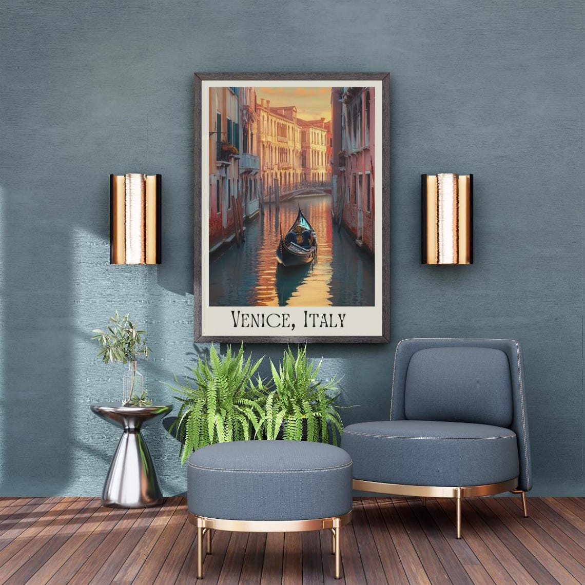Venice Italy Travel Poster with Gondola Gliding on a Canal at Sunset - Image 5